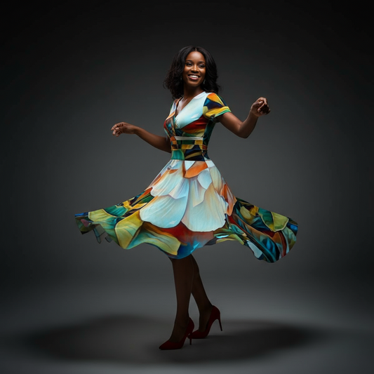 “Gardenia” Women's Short Sleeve V Neck Midi Dress