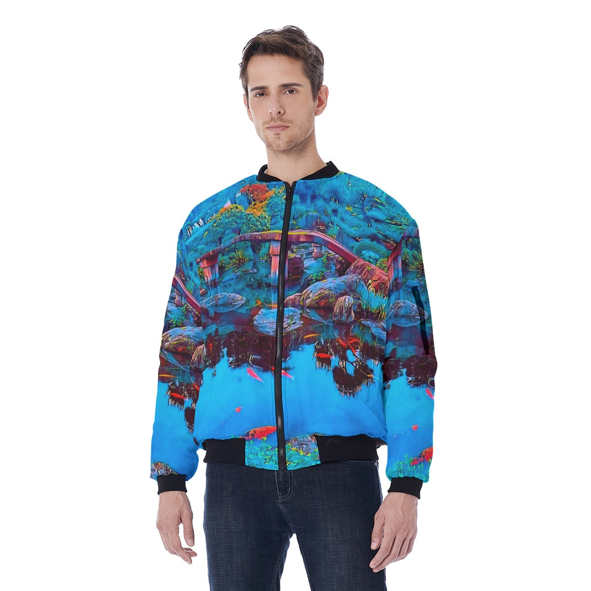 “Oriental Paradise”  Men's Bomber Jacket With Sleeve Pocket