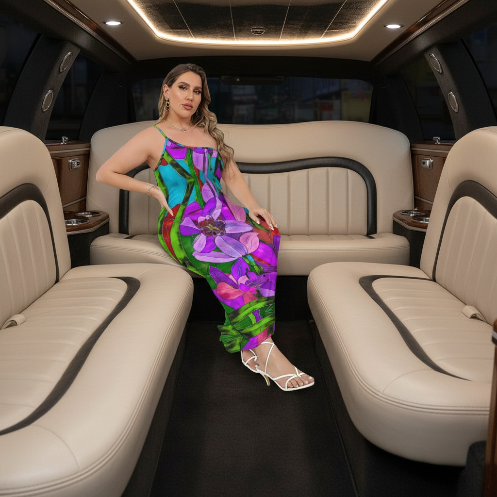 “Fantasia” Women's Oblique-Shoulder Exposure Dress With Side Split (Plus Size)