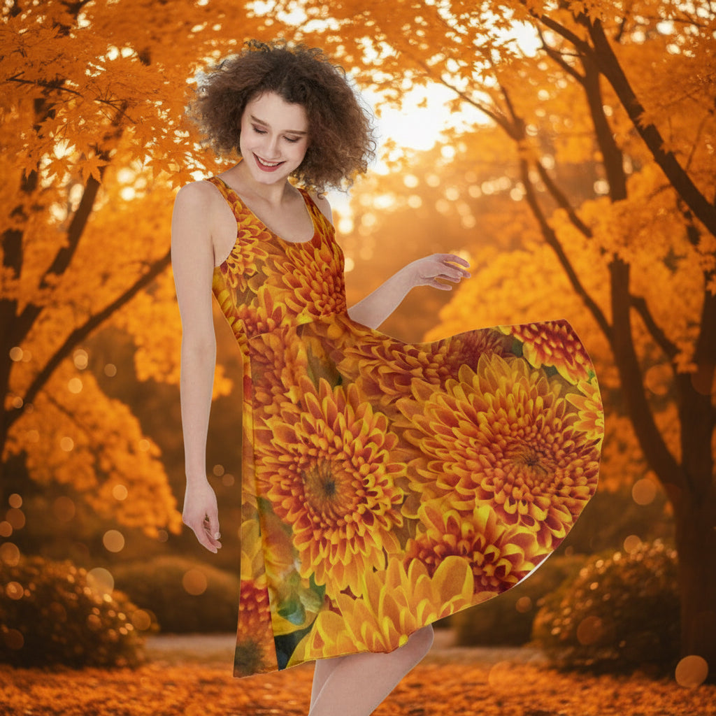 “Orange Chrysanthemum” Women's Sleeveless Dress