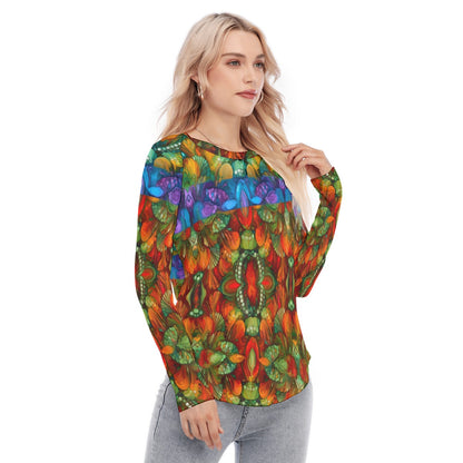 “Kaleidoscopic Spectrum” Women's Raglan Sleeves U-Shaped Hem Long Sleeves Blouse