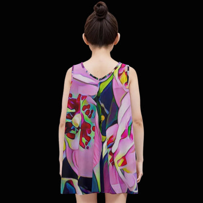 “Pink Orchid” Kid's Sleeveless Dress | 180GSM Cotton