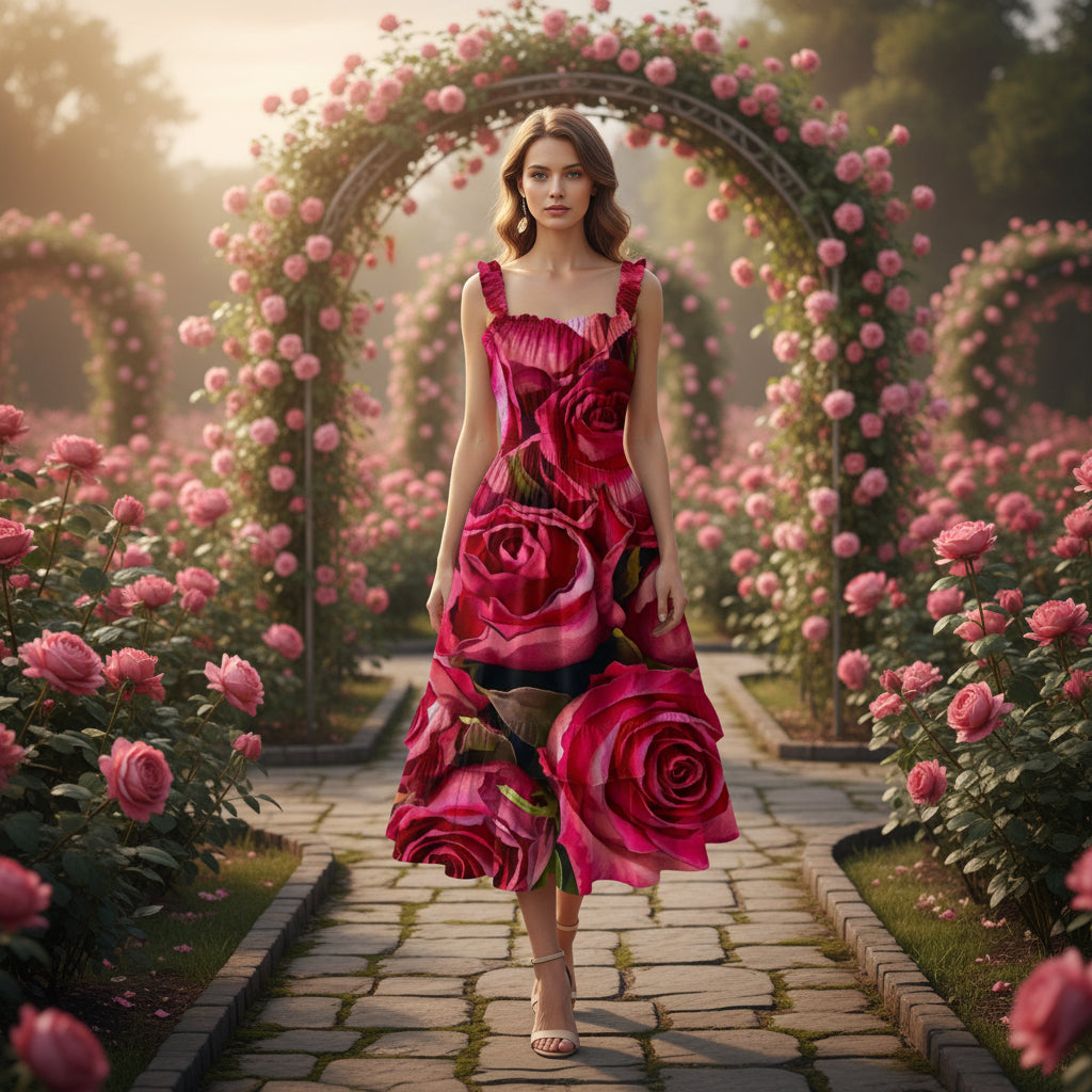 “Rose Red” Women‘s Ruffle Hem Dress