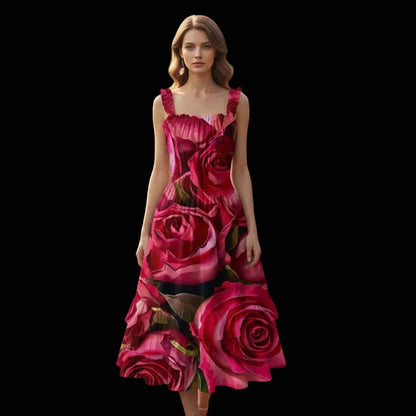“Rose Red” Women‘s Ruffle Hem Dress