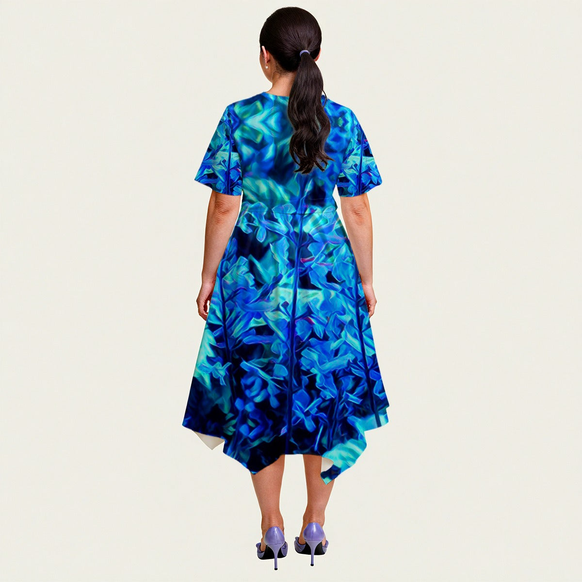 “Electric Blue”  Women's Short Sleeve Belted Midi Dress