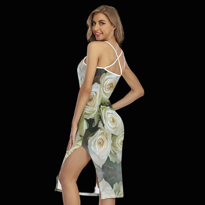 “White Roses” Women's Back Cross Cami Dress