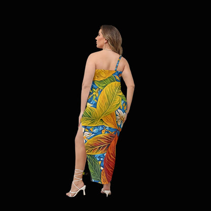 “Botanical Rhapsody” Women's Oblique-Shoulder Exposure Dress With Side Split