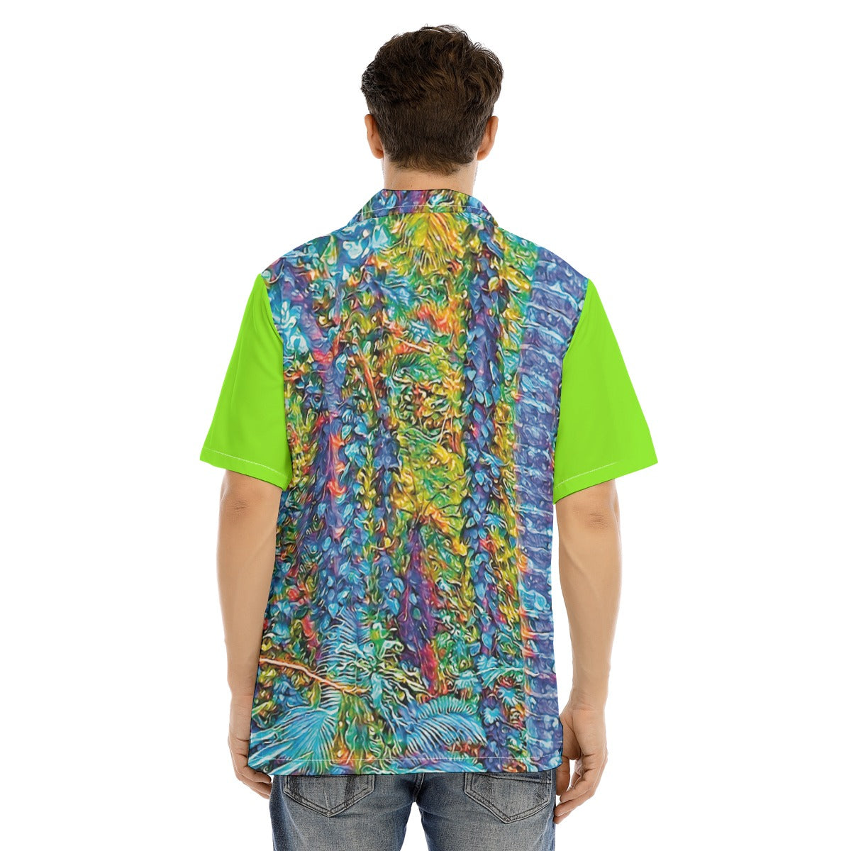 “Flouro Jungle” Men's Hawaiian Shirt With Button Closure