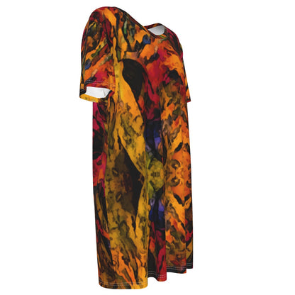 “Golden Flux”  Women's Waist Tight Dress | 190GSM Cotton