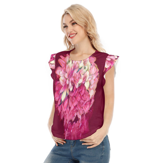 “Hydrangea” Women's O-neck T-shirt With Ruffle Sleeves