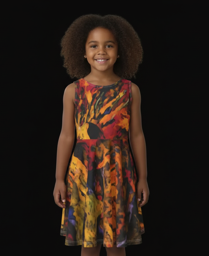 “Golden Flux”  Kid's Sleeveless Vest Dress