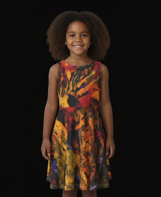 “Golden Flux”  Kid's Sleeveless Vest Dress