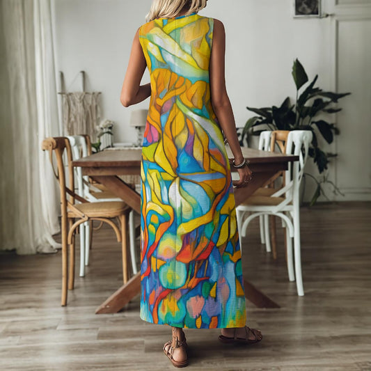 “Sunrise Stained Glass” V-Neck Long Dress