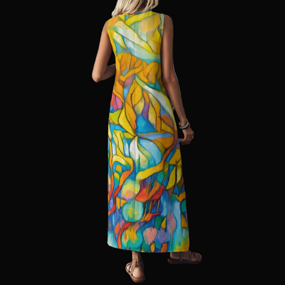 “Sunrise Stained Glass” V-Neck Long Dress