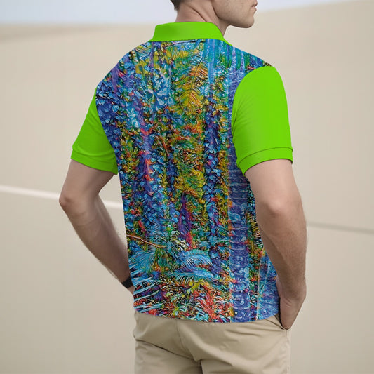 “Flouro Jungle” Men's Half Zip Polo Shirt With Short Sleeve
