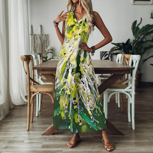 “White Bottlebrush” Women's V-Neck Long Dress
