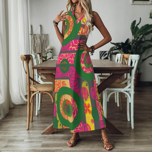 “Neo-retro” Women's V-Neck Long Dress