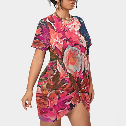 “Celestial Bloom” Women’s Stacked Hem Dress With Short Sleeve（Plus Size）