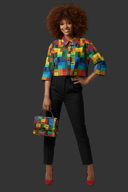 “Blocked” Women's Cropped Jacket | 245GSM Cotton
