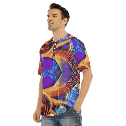 “Colour Vortex” Men's Raglan Sleeve T-shirt With Button Closure