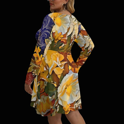 “Solara” Women's V-neck Long Sleeve Dress(Plus Size)