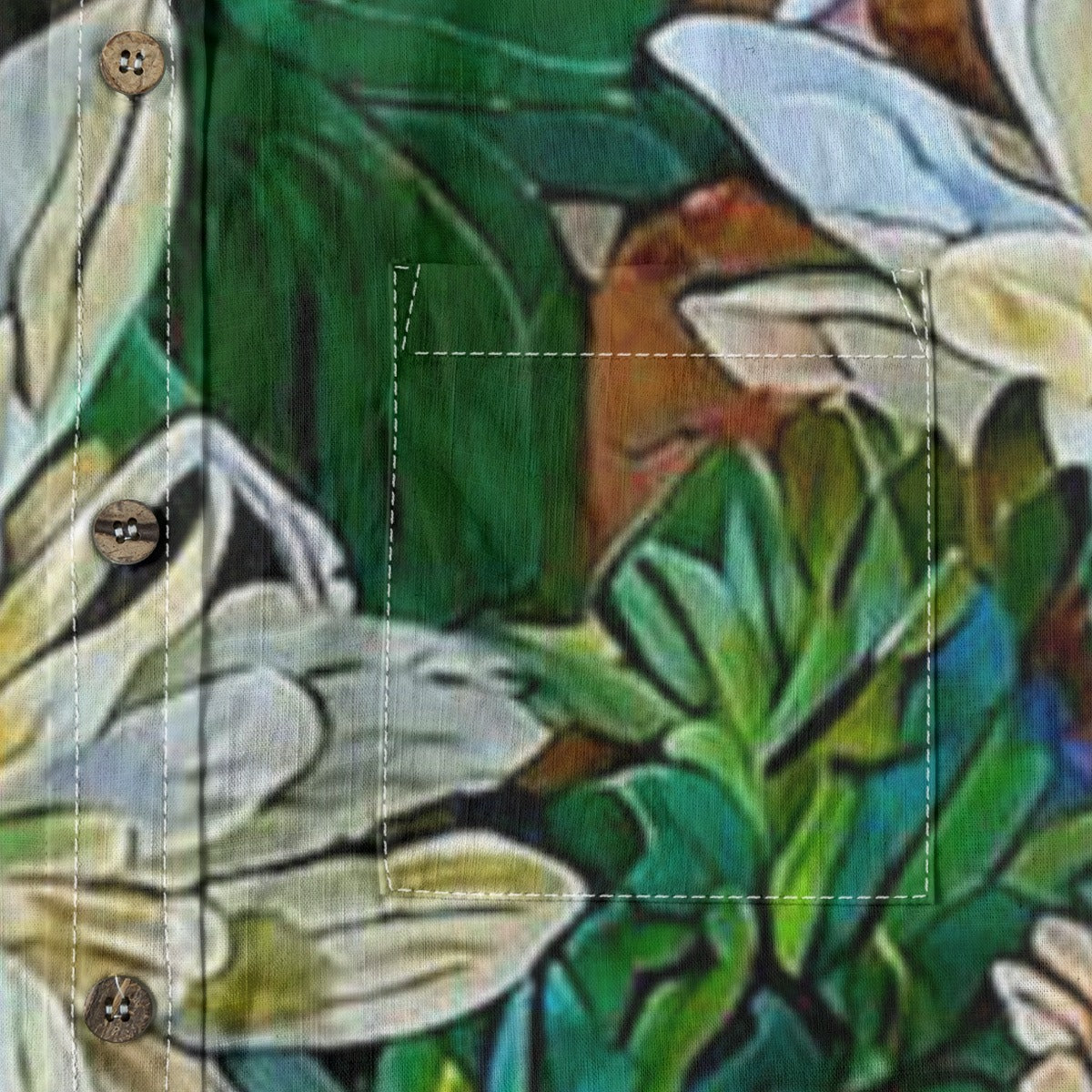 “White Floral Medley” Men's Casual Lapel Long Sleeve Shirt|125GSM Cotton