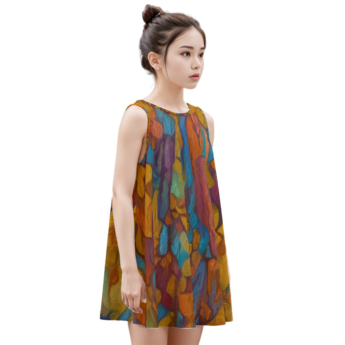 “Gilded Pathways” Kid's Sleeveless Dress | 180GSM Cotton