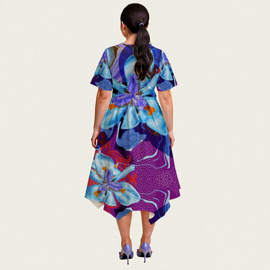 “The Blue Dietes” Short Sleeve Belted Midi Dress