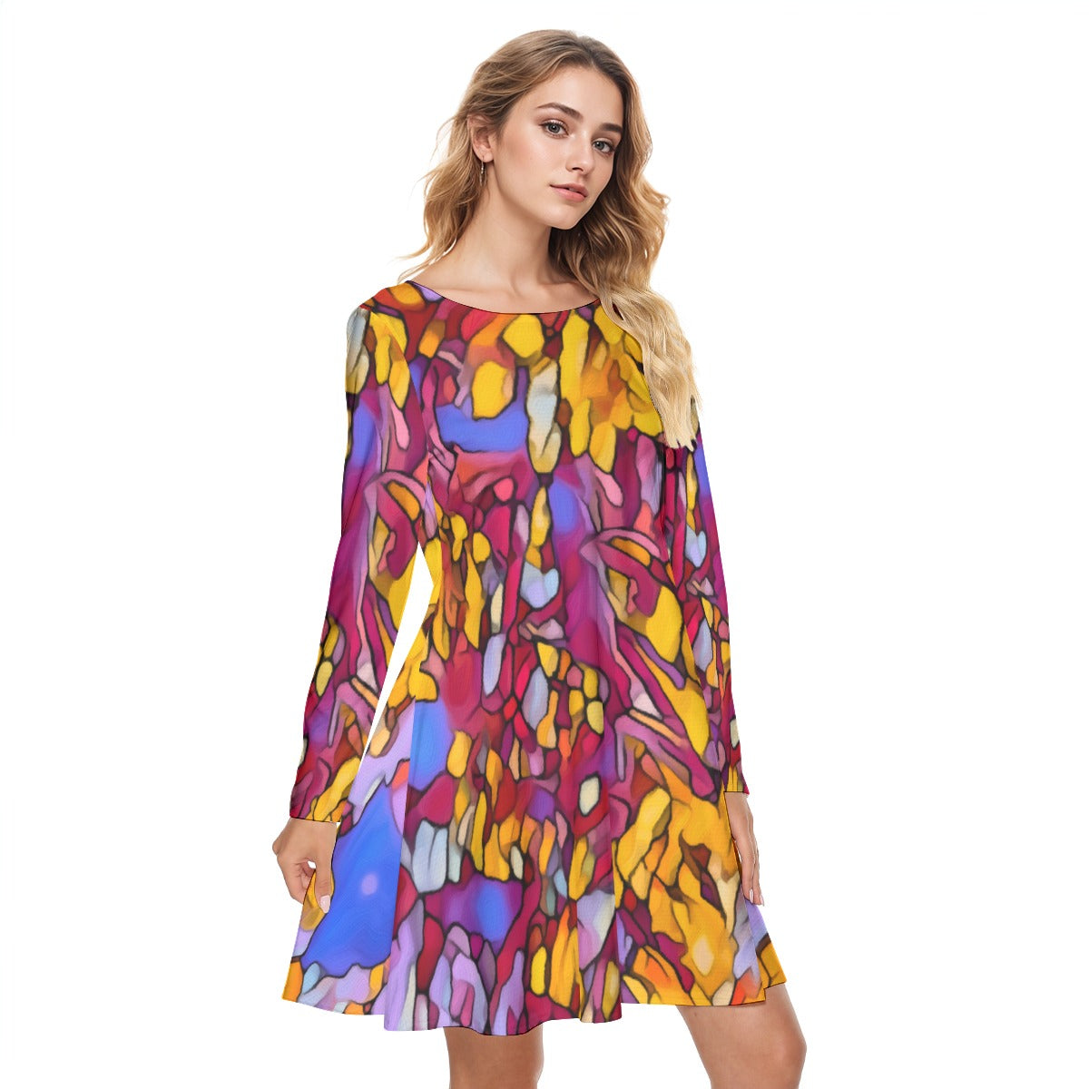 “The Language of Light” Women's Round Neck Dress|190GSM Cotton