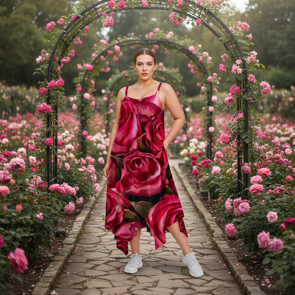 “Rose Red” Ladies Spaghetti Strap Maxi Dress