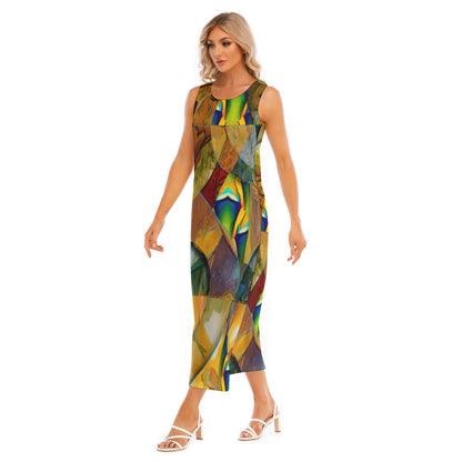 “Earthen Tessellation”  Women's Tank Top Long Dress