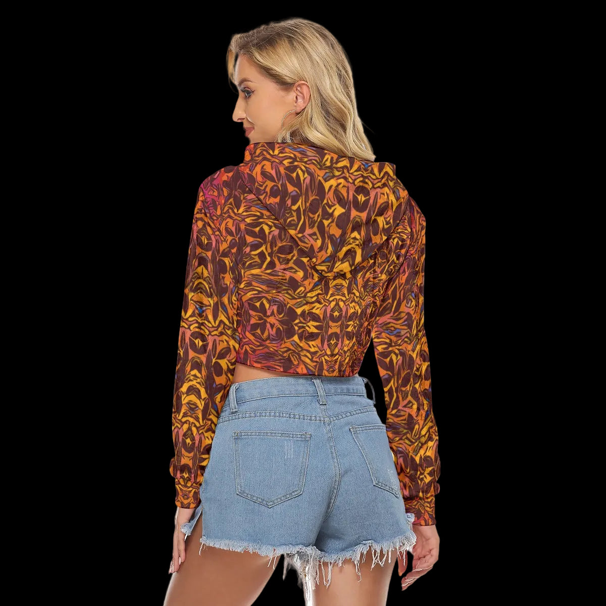“Tribal Sunset” Women's Crop Top Hoodie|Velvet