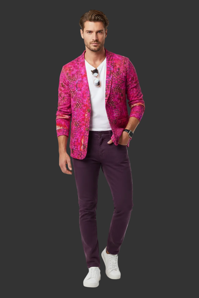 “Fuchsia Blast” Unisex V-neck Knitted Fleece Cardigan With Button Closure
