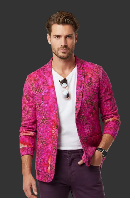 “Fuchsia Blast” Unisex V-neck Knitted Fleece Cardigan With Button Closure
