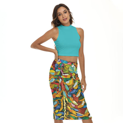 “Rainbow Wisteria” Women's Tank Top & Split High Skirt Set