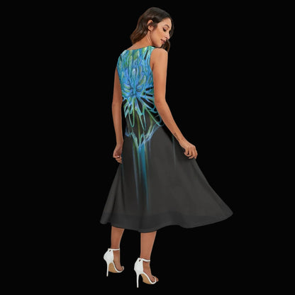 "Gothic Flora" Women's Sleeveless Dress with Diagonal Pocket