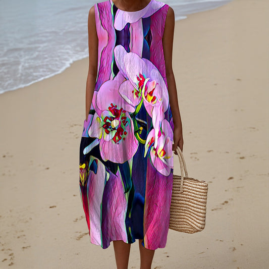 “Pink Orchid” Sleeveless Dress|125GSM Slub Cotton