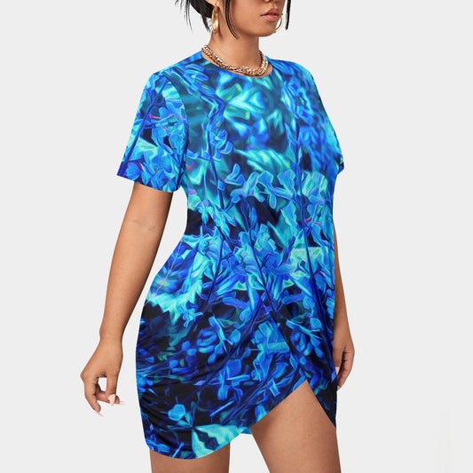 “Electric Blue” Women’s Stacked Hem Dress With Short Sleeve（Plus Size）