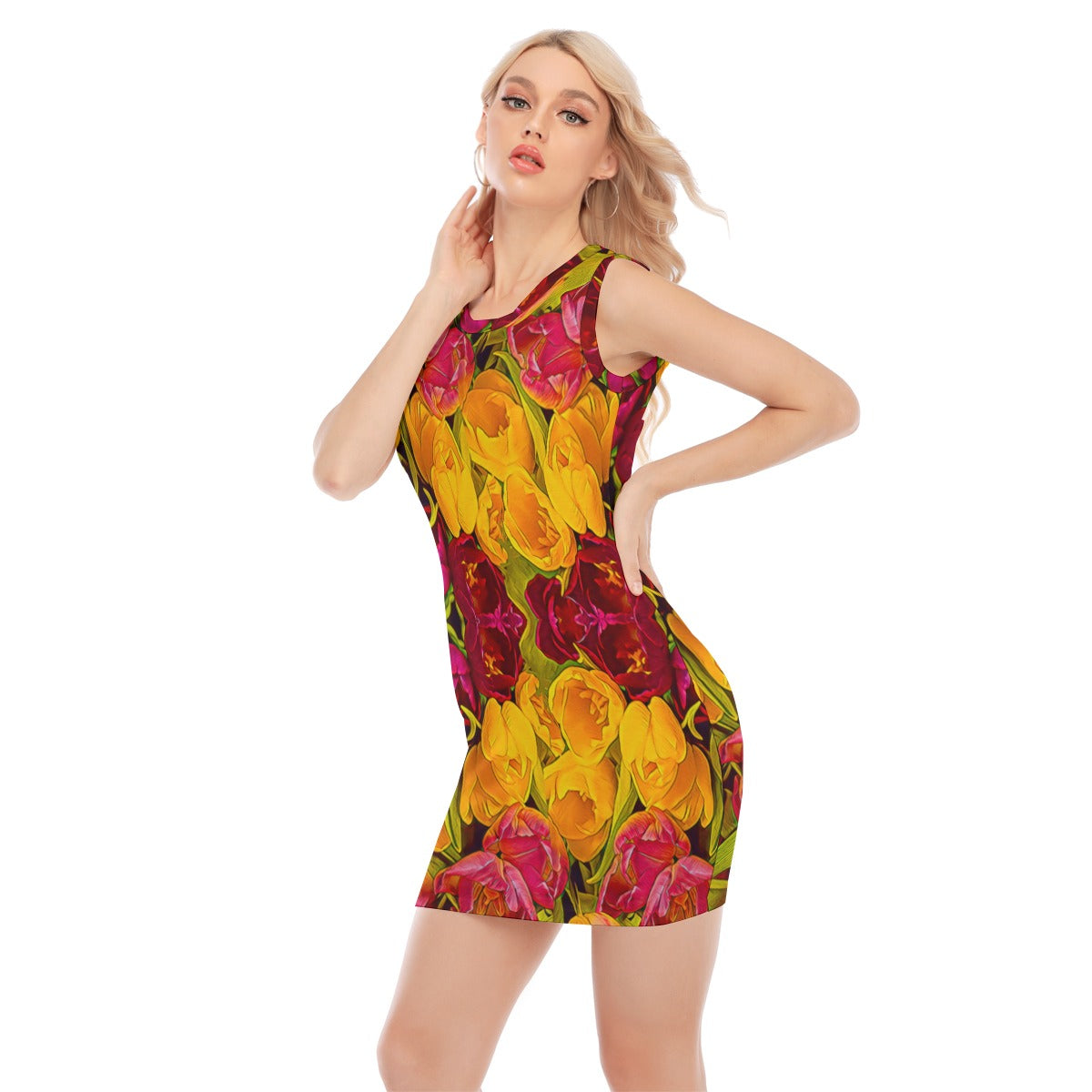 “Radiant Harmony” Women's O-neck Sleeveless Hip Skirt