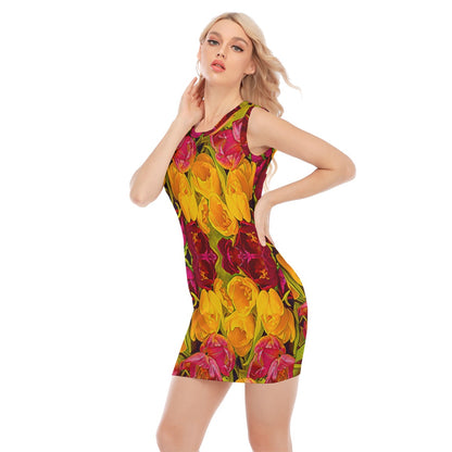 “Radiant Harmony” Women's O-neck Sleeveless Hip Skirt