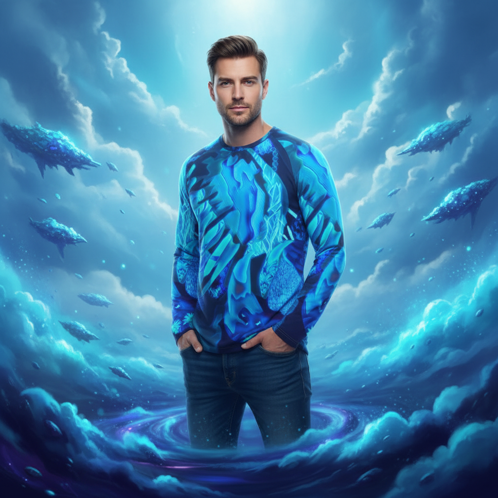 “Azure Dreamscape” Men's Raglan Long Sleeve T-shirt  | 190GSM Cotton