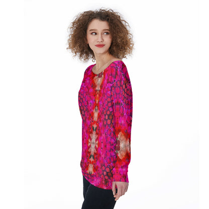 “Fuchsia Blast” Women's Off-Shoulder Sweatshirt