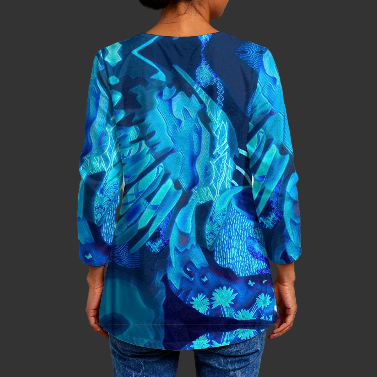 “Azure Dreamscape” Women's Faux Sweater Cardigan