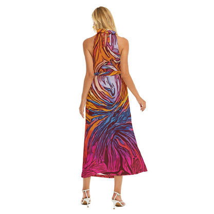 “Cyclonic” Women's Wrap Hem Belted Halter Dress