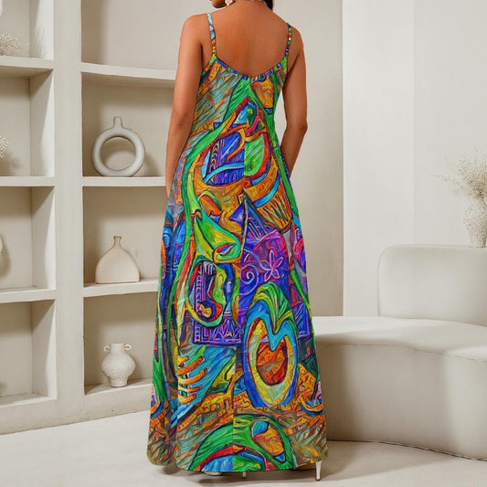 “Tropical Kaleidoscope” Women's Elegant V-Neck Maxi Dress