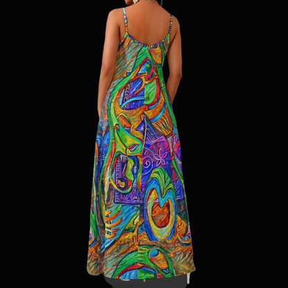 “Tropical Kaleidoscope” Women's Elegant V-Neck Maxi Dress