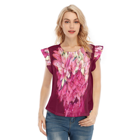 “Hydrangea” Women's O-neck T-shirt With Ruffle Sleeves