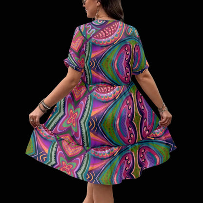 “Colour Burst”  Women’s Floral V-Neck Short Sleeve Dress