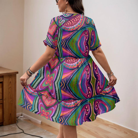 “Colour Burst”  Women’s Floral V-Neck Short Sleeve Dress