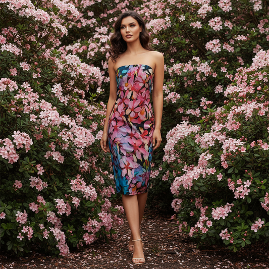 “Pink India Hawthorn” Women's Side Split Tube Top Dress